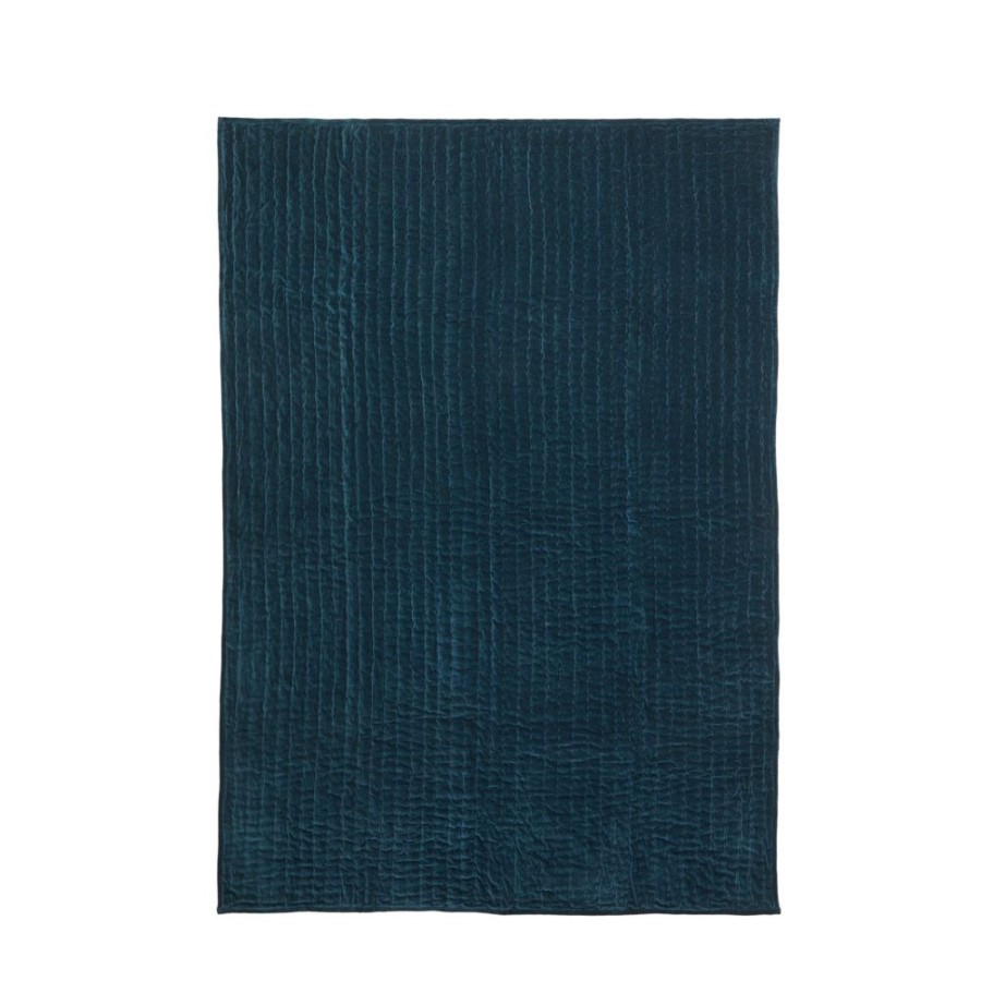 The Conran Shop Jete Matelasse En Velours Kantha Bleu Lagon Clearance